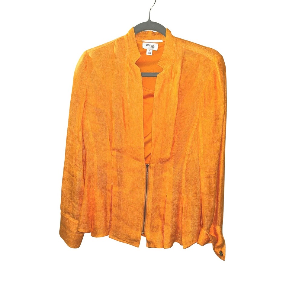 Per Se by Carlisle Orange Linen Viscose Zip Front Jacket & Tee Set Size 4 S